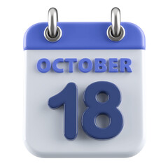18th October Calendar Icon 3D Render