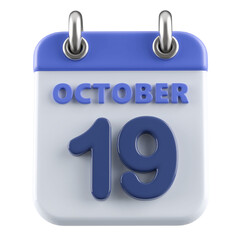 19th October Calendar Icon 3D Render