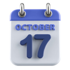 17th October Calendar Icon 3D Render