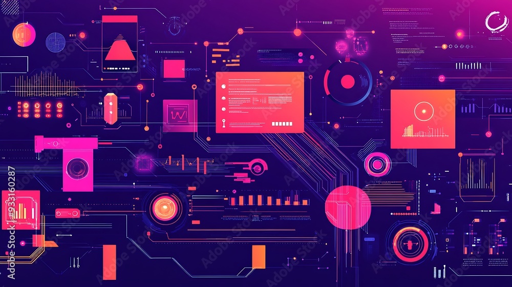 Poster Abstract Futuristic Digital Interface with Circuitry, Data, and HUD Elements