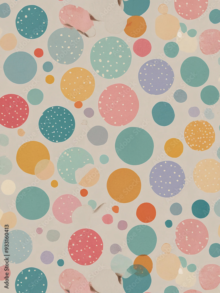 Poster aesthetic poster featuring a pattern of pastel-colored polka dots in varying sizes, scattered across