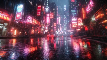 Obraz premium Rainy Night in Neon City