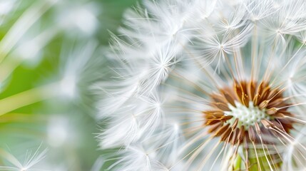 Obraz premium Captivating macro photograph of a large white dandelion showcasing exquisite detail and depth of field, set against an abstract nature background that highlights the beauty of flowers.