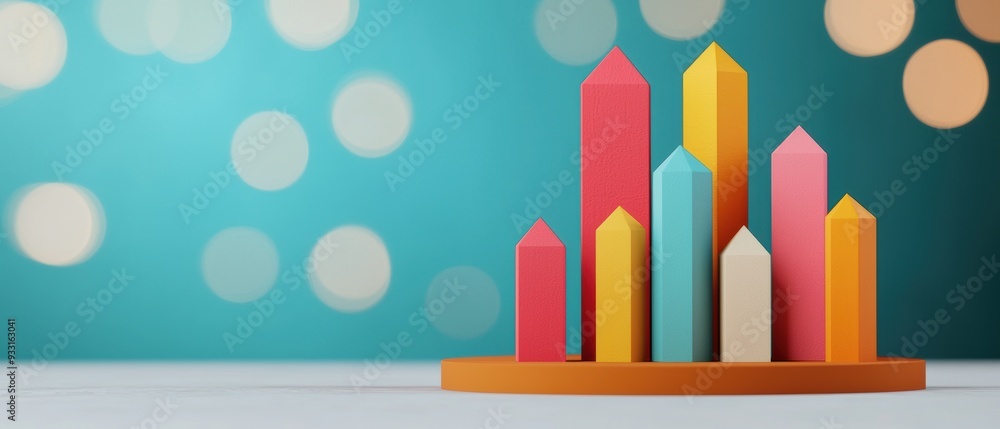 Poster exploring market analysis in a vibrant animated landscape with copy space for text