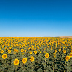 Obraz premium Sunflowers large field August.