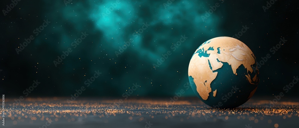 Poster exploring global economic cooperation challenges in animation | selective focus with copy space in g