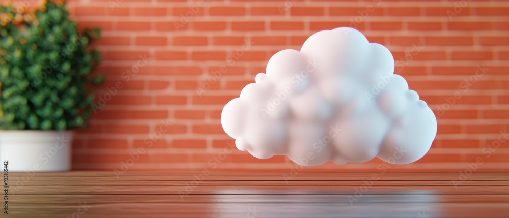 Poster futuristic cloud computing empowering remote work - cartoon with copy space for text