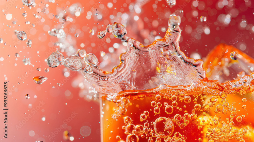 Poster refreshing splash of fizzy drink with bubbles and vibrant colors