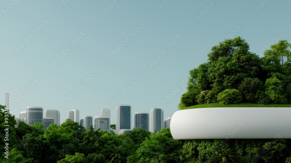 Poster futuristic cityscape with nature integration - with copy space and quality
