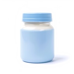  Fresh, Clean White Yogurt in a Light Blue Vial, Isolated on a White Background. A Simple and Appealing Representation of Pure Yogurt in a Modern Container.
