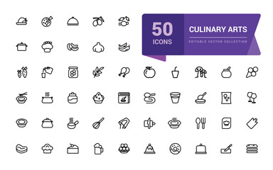 Culinary Arts and Cooking icon pack. Related to Frying, boiling, baking and ready to eat. Minimalist thin linear web ui icon set. Simple editable vector stroke illustration.