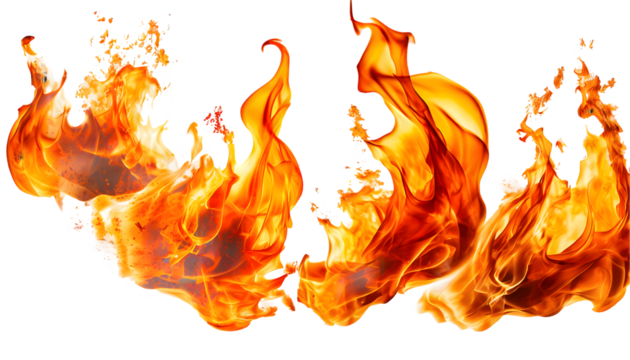 fire flames Splashes on a white isolated background. Generative AI.