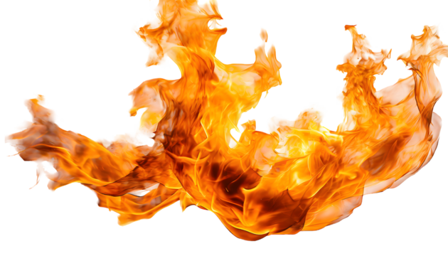 fire flames Splashes on a white isolated background. Generative AI.