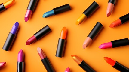 Obraz premium Colorful lipstick on an orange background
