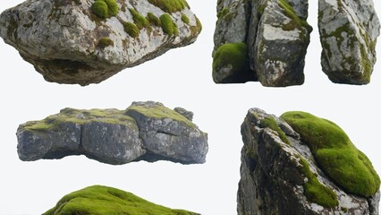 Moss-covered rocks , set