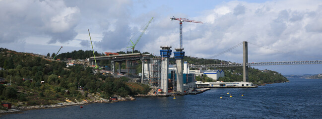 Construction site of the new Sotra Bridge, Bergen, Norway.