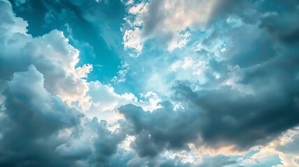 Fototapeta premium Blue sky background with clouds and sunlight. AI generation