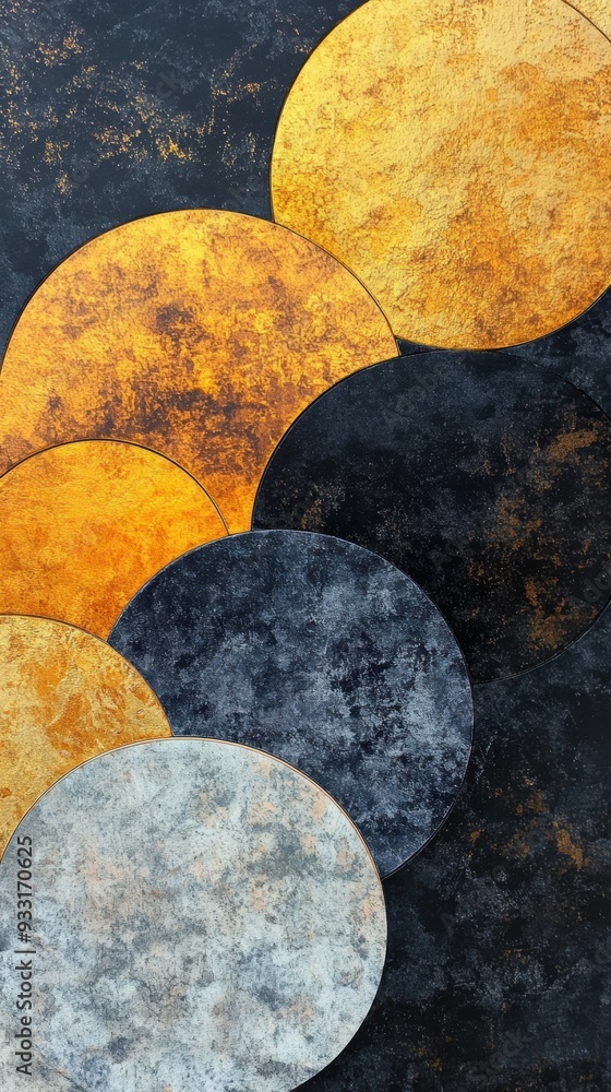 Poster this elegant mosaic tile pattern features black and gold circles arranged in an artistic layout