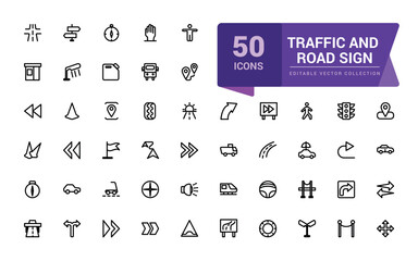 Traffic and road sign icons set. Pixel perfect, minimalistic web and UI icon. Outline icon collections. Editable vector illustration.