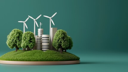 Sustainable Urban Living - of Futuristic City Powered by Renewable Energy with Copy Space, Selective Focus. .