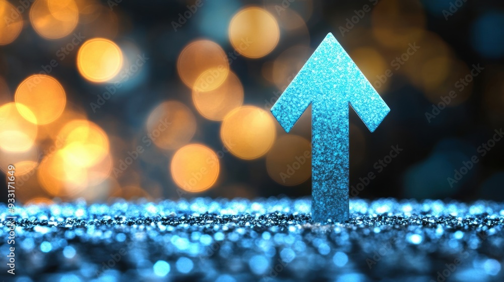 Poster a clustering of blue arrows rises against a vibrant bokeh background, creating a dynamic visual expe