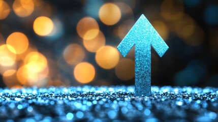 A clustering of blue arrows rises against a vibrant bokeh background, creating a dynamic visual experience