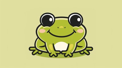 Obraz premium Kawaii Frog with a Smiling Expression and Bold Lines. A Playful and Adorable Illustration of a Frog, Featuring a Cute, Simplified Design with Bold Outlines.