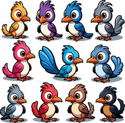 Naklejka premium set simpatici uccelli colorati 01