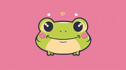 Fototapeta premium Kawaii Frog with a Smiling Expression and Bold Lines. A Playful and Adorable Illustration of a Frog, Featuring a Cute, Simplified Design with Bold Outlines.