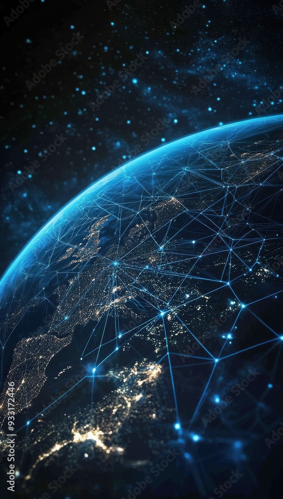 Aufkleber digital illustration of earth covered in glowing network lines symbolizing global connectivity and c