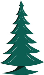 Stylized decorative Christmas tree of green color with white stripes of snow. Vector illustration with transparent background.