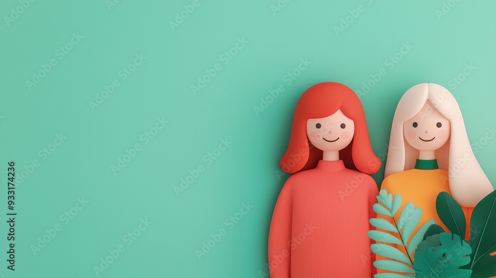 Poster cartoon friendship blossoming over shared interests - with copy space for text and selective focus i