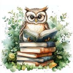 Wise Owl Immersed in Book Knowledge