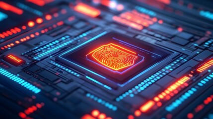 Obraz premium Fingerprint Authentication on Circuit Board, Futuristic Technology