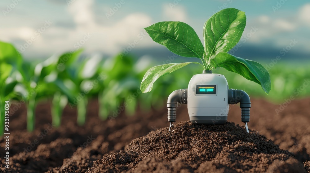 Poster futuristic smart agriculture technology in , high definition image with copy space and selective foc
