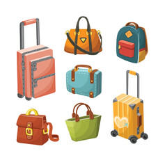 set of suitcases and bags luggage, vector illustration isolated