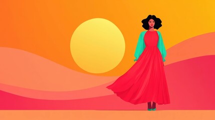 Graceful of a High Fashion Model Wearing an Elegant Flowing Dress Design on the Runway Catwalk