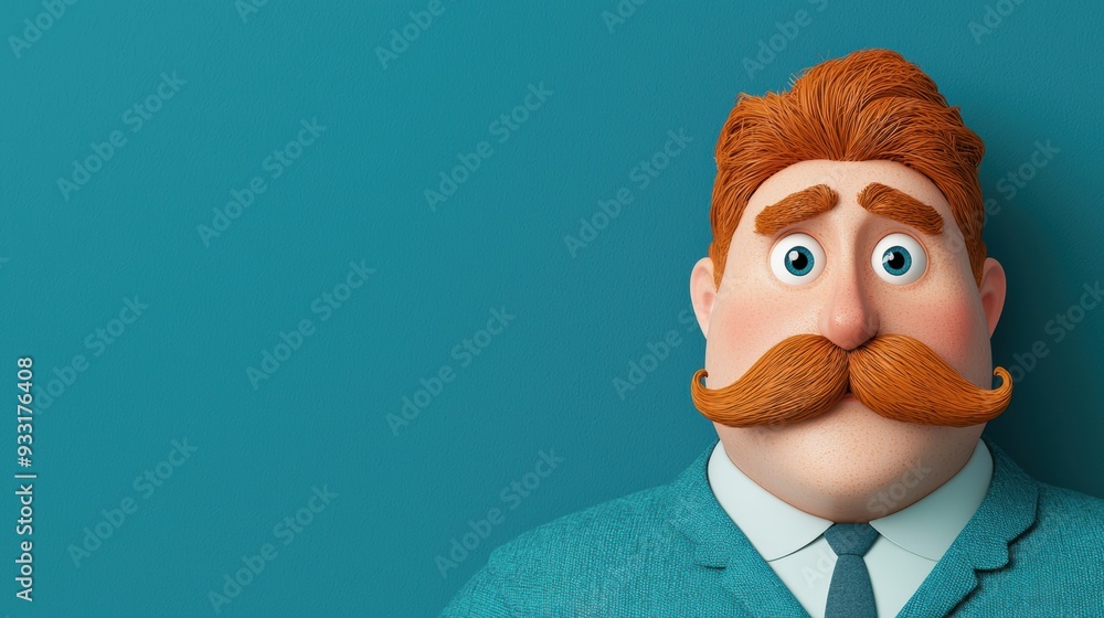 Poster cartoon villain with comically oversized mustache - animation with copy space for text