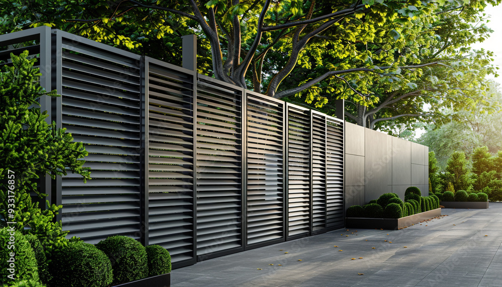 Wall mural Modern wooden fence with shutters blinds 