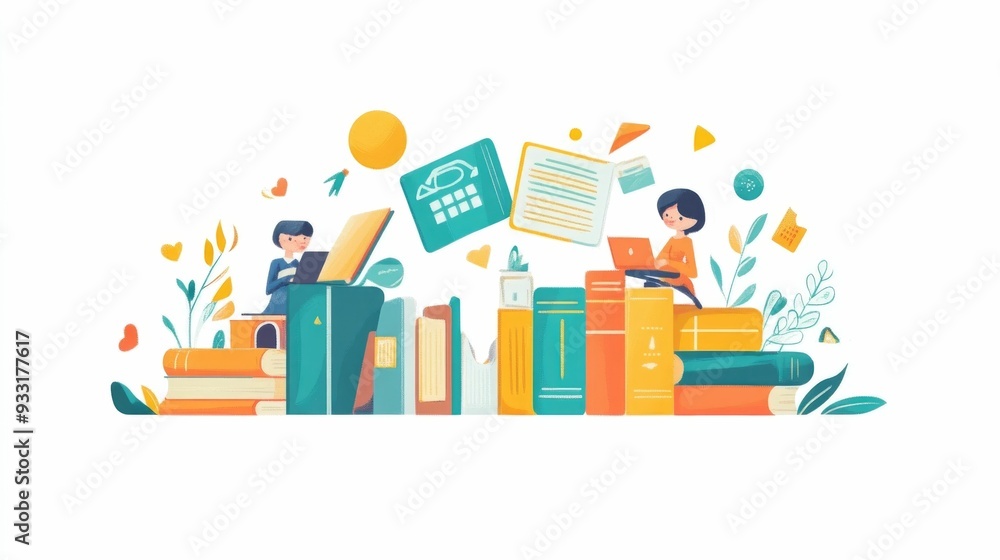 Poster flat design concept of language learning and studying with flashcards the image depicts the idea of 