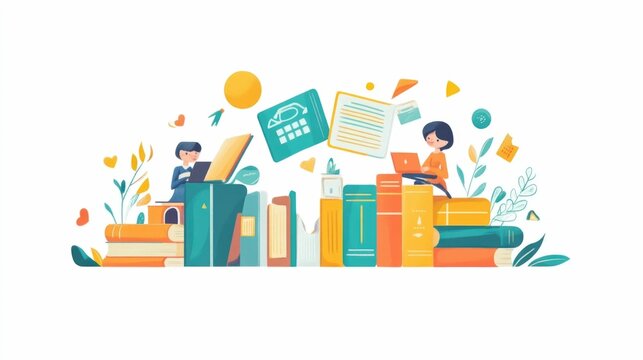 Flat design concept of language learning and studying with flashcards  The image depicts the idea of improving language skills vocabulary