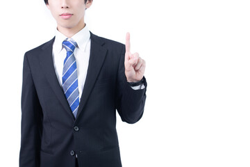 指を立てる若い日本人ビジネスマン