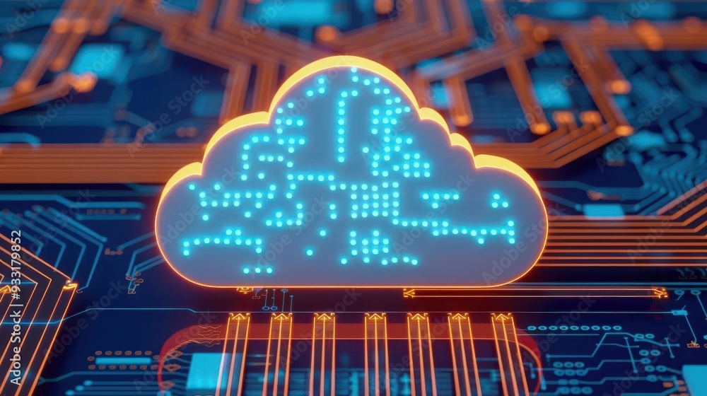 Poster illuminated web interface for cloud network management, eb + illumination + cloud, glowing network c
