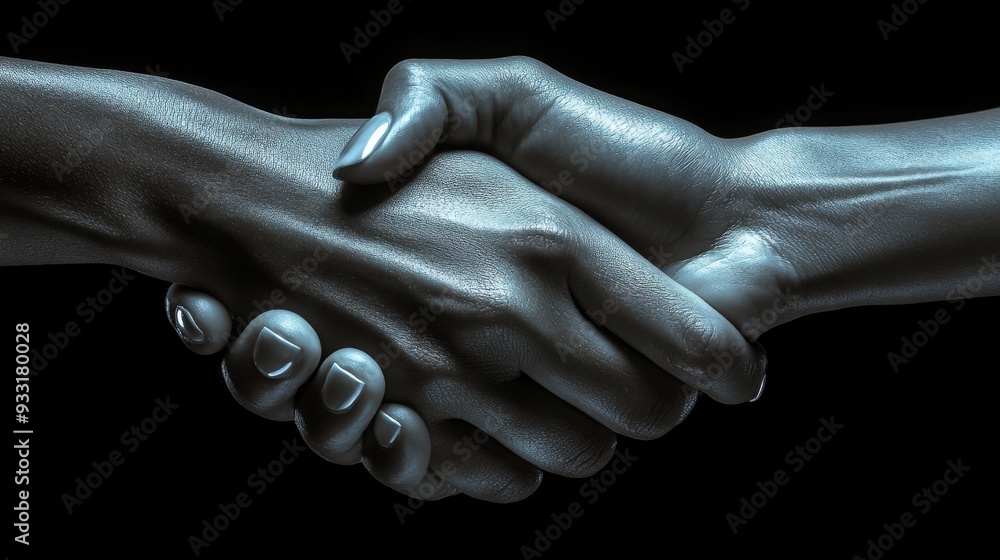 Poster two hands meet in a firm handshake, representing unity and agreement in a powerful visual contrast a