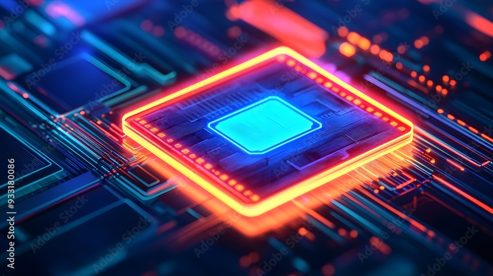 Poster glowing cpu chip technology abstract background