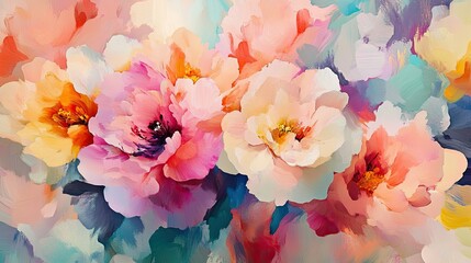 An explosion of soft, pastel petals mingling with bold, vibrant colors, evoking a serene and tranquil atmosphere.