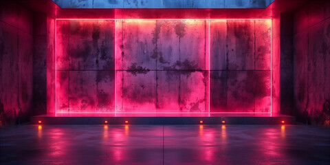 Empty Brick Room With Pink Neon Lights. Generative AI