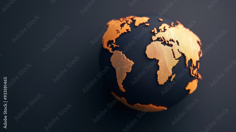 Poster global finance concept with digital globe and rotating stock indices, high detail 8k image with copy