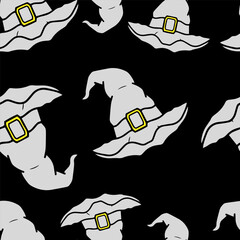 Seamless vector Halloween pattern with colorful with hats. Simple doodle style