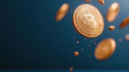 Economic Impact of Deflation through Shrinking Digital Currency Symbols on Copy Space Background, 8K High Detail Image